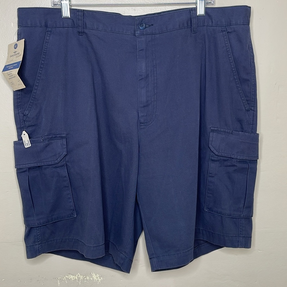 DOCKERS Washed Cargo Short Blue Flat Front Relaxed Fit Hidden MP3 Pocket 40
